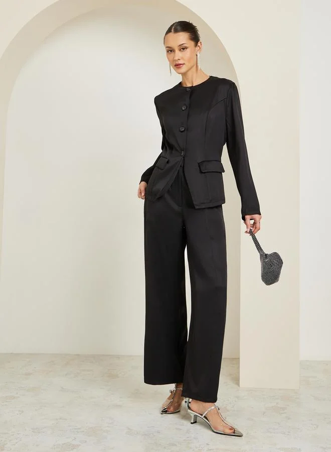 Styli black Women Black Blazer and Wide Leg Pants Co-Ords for Women | Best Price UAE